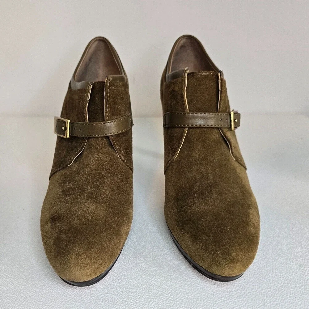 Franco Sarto Sabelle High Heel KHAKI Brown Suede Ankle Booties size 8 M